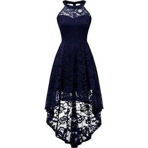 Dressystar Women's Halter Floral Lace Hi-Lo Dress (Blue 2XL)